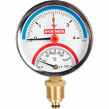 ROMMER Термоманометр радиальн с автоvатическим зап. клапаном. Корпус Dn 80 мм 1/2 0...120°C, 0-4 бар